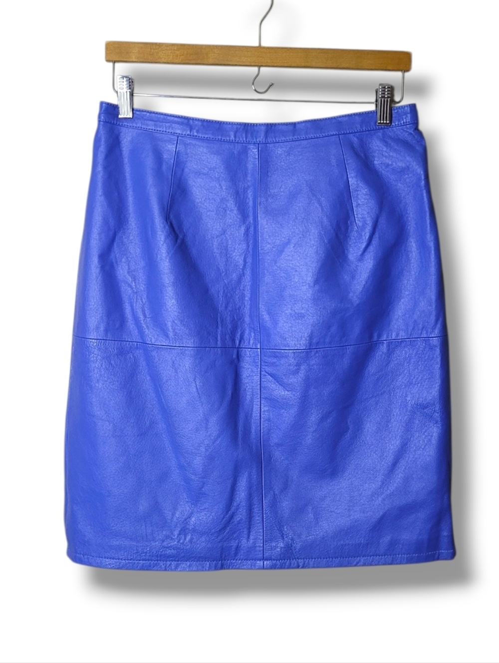 Shape FX Vintage 90s Blue Leather Mini Skirt Size 14